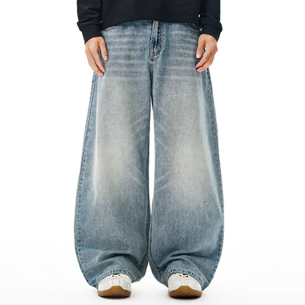 Wide Leg High Waist Washed Denim Jeans