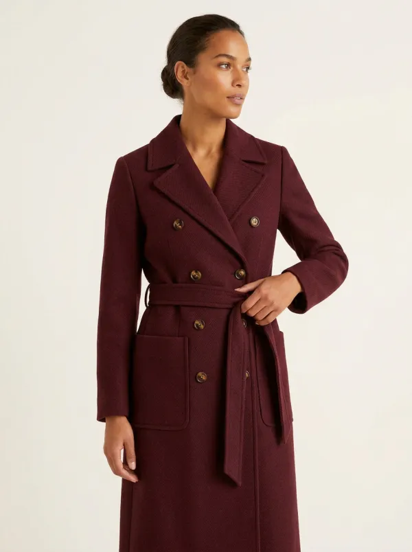 Women's Navy Blue Double-Breasted Belted Wool-Blend Coat