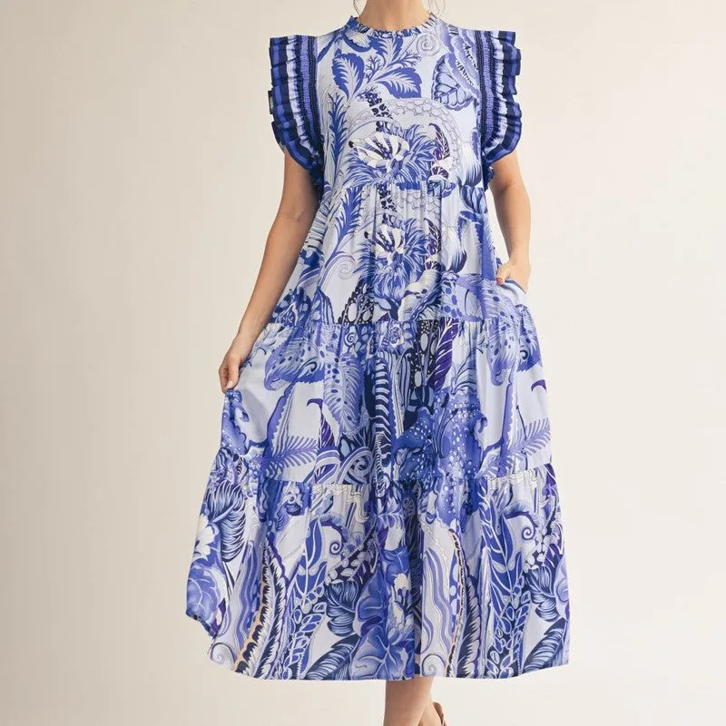 Refined Floral Smocked Tiered Ruffle Detail Dress