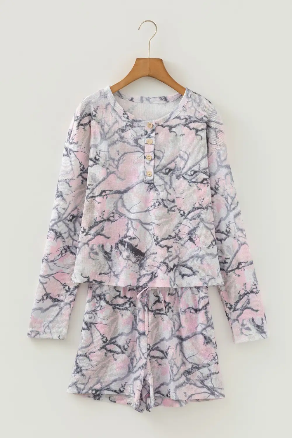 Women's Camo Henley Top and Short Set