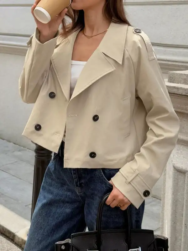 Cropped Double-breasted Raglan Sleeve Jacket