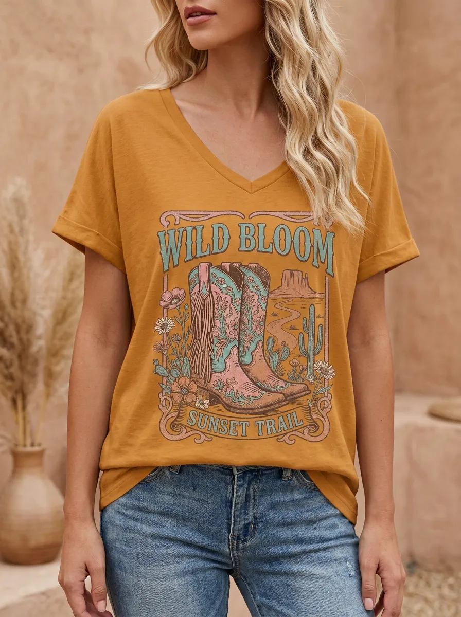 Cowboy-Boot Western Women's V-Neck T-Shirt