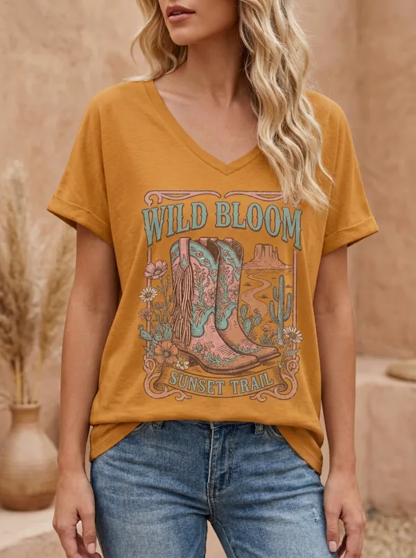 Cowboy-Boot Western Women's V-Neck T-Shirt