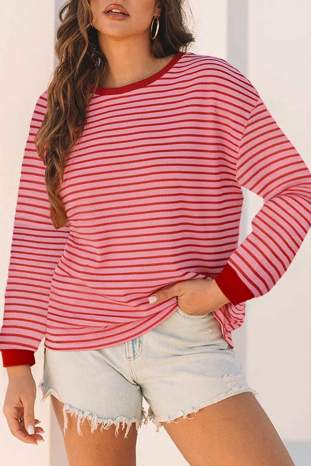 Women's Striped Textured Round Neck T-Shirt