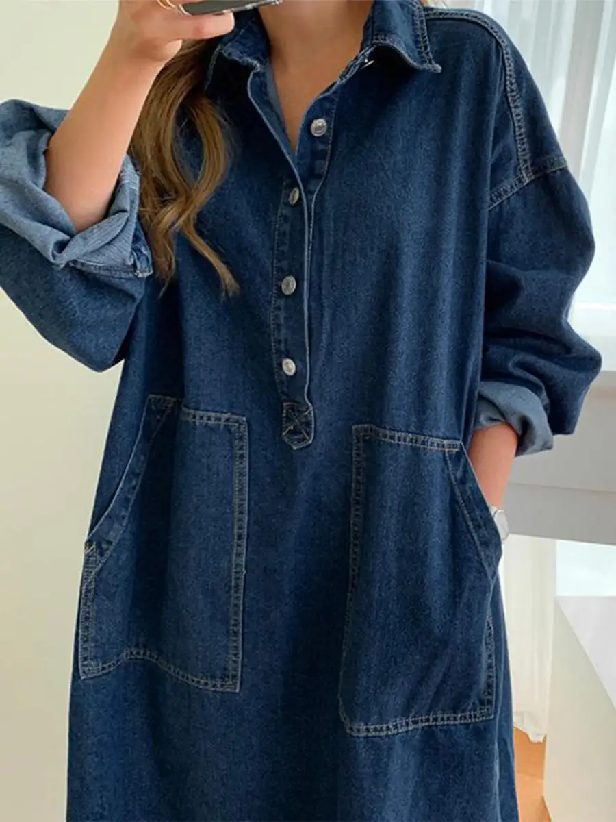Sleeves Buttoned Long Shirt Maxi Dress