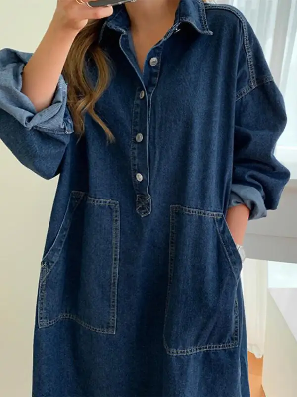Sleeves Buttoned Long Shirt Maxi Dress