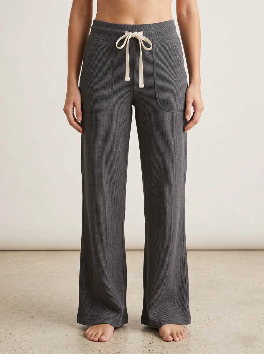 Women's Casual Lounge Waffle Knit Drawstring Printed Pants