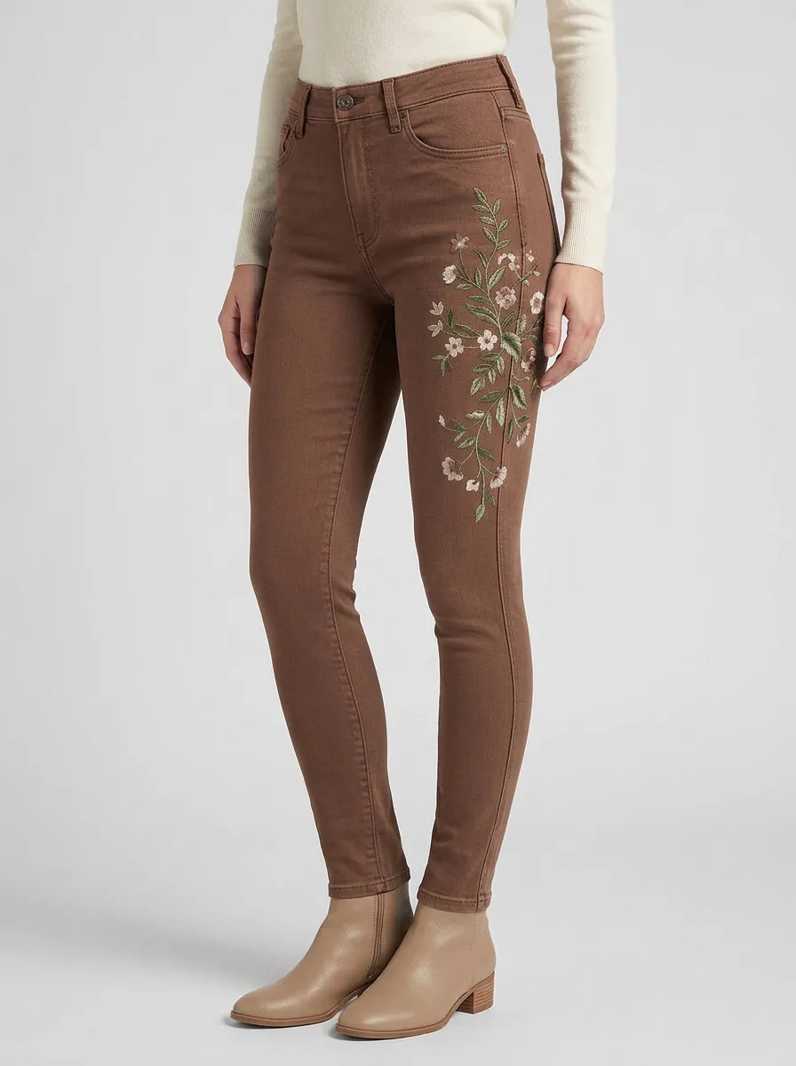 Women's Floral Botanical Embroidered Slim Fit Jeans