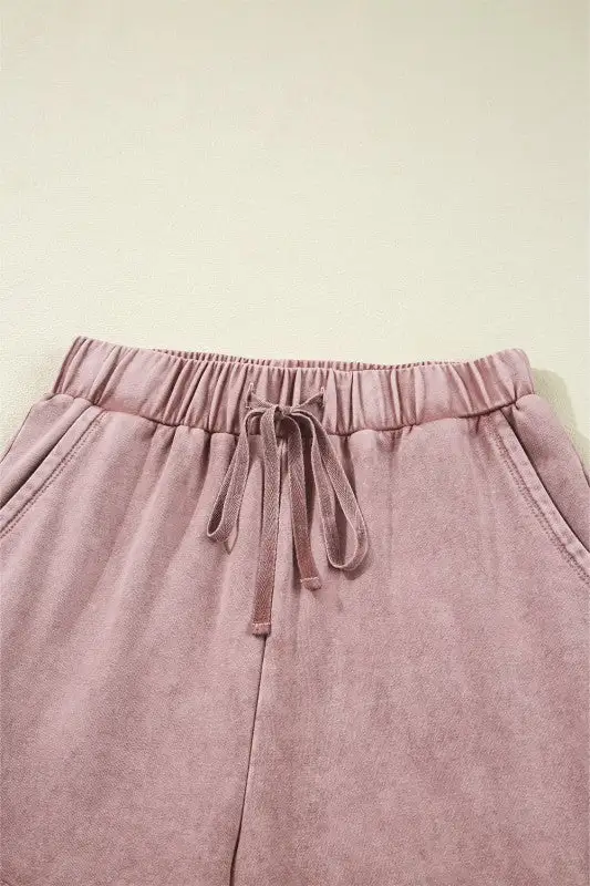 Mineral Wash Patchwork Tiered Wide Leg Pants