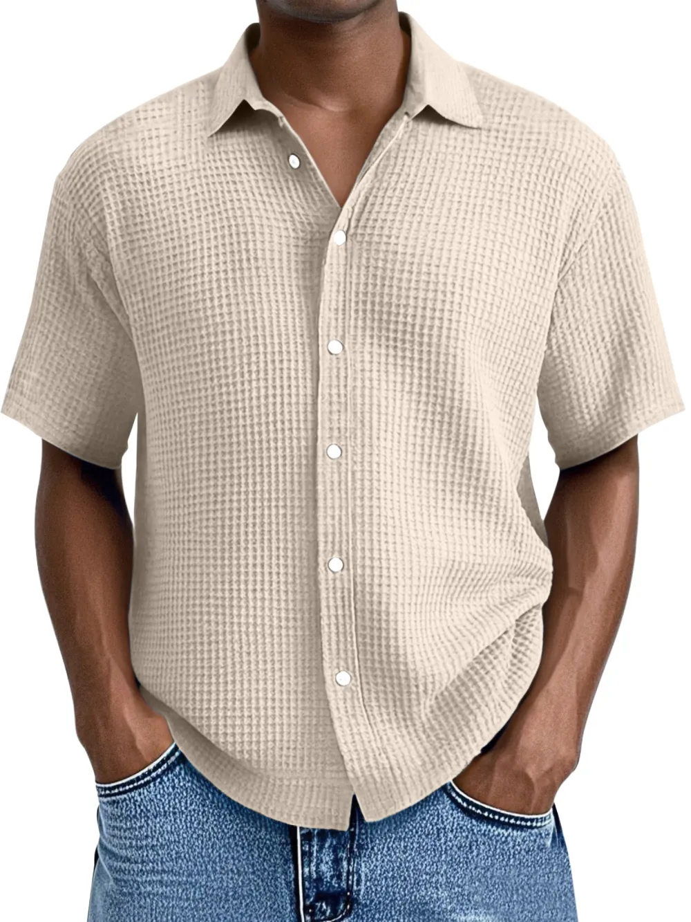 Relaxed Textured Knit Button Front Shirt
