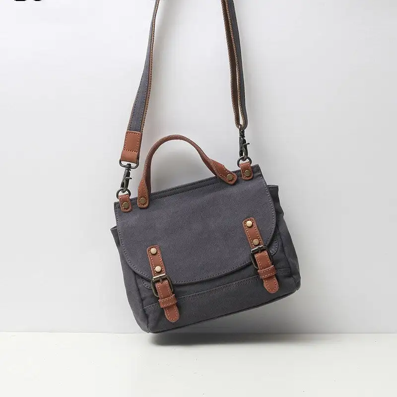 Vintage British Canvas Handbag Classic Structured Tote