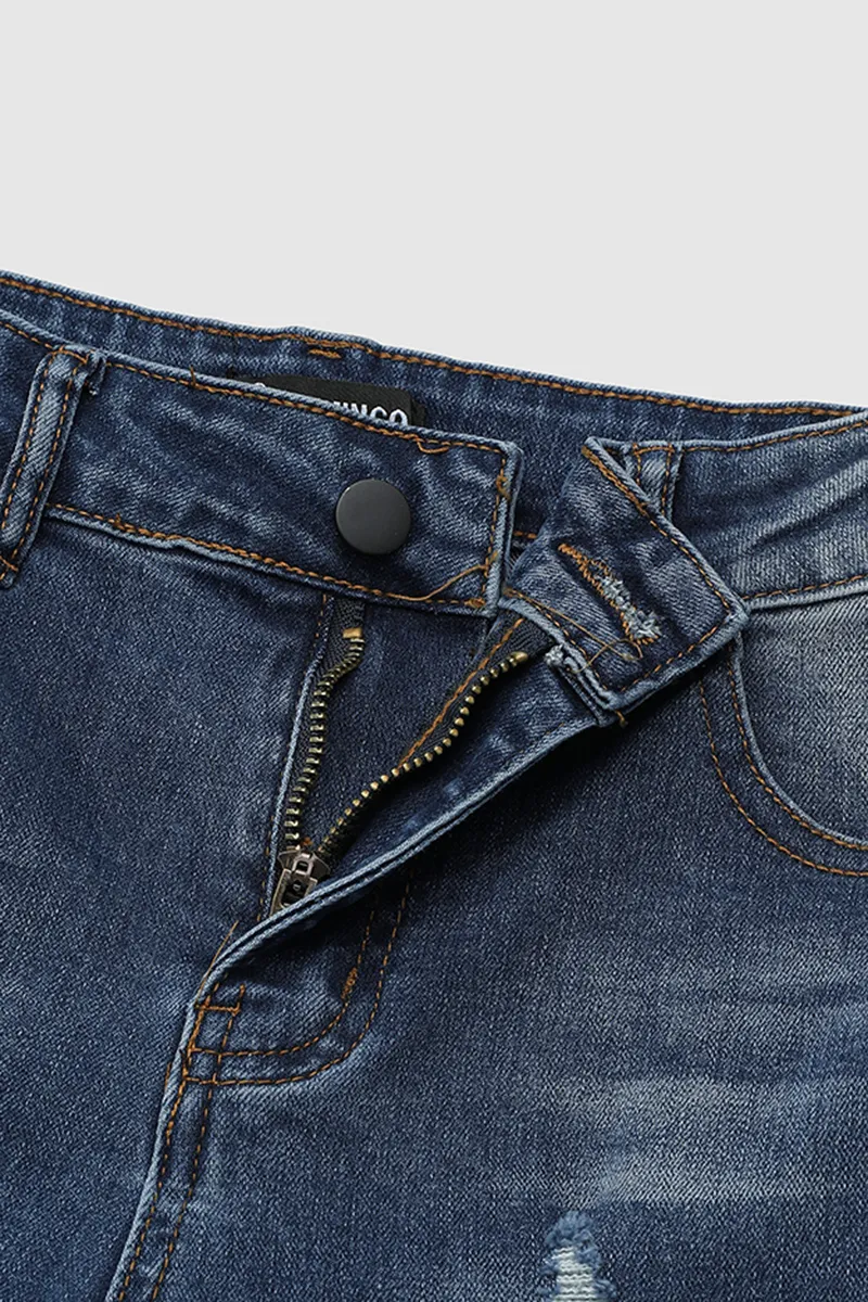 Ripped Raw Hem Low Rise Skinny Moto Jeans