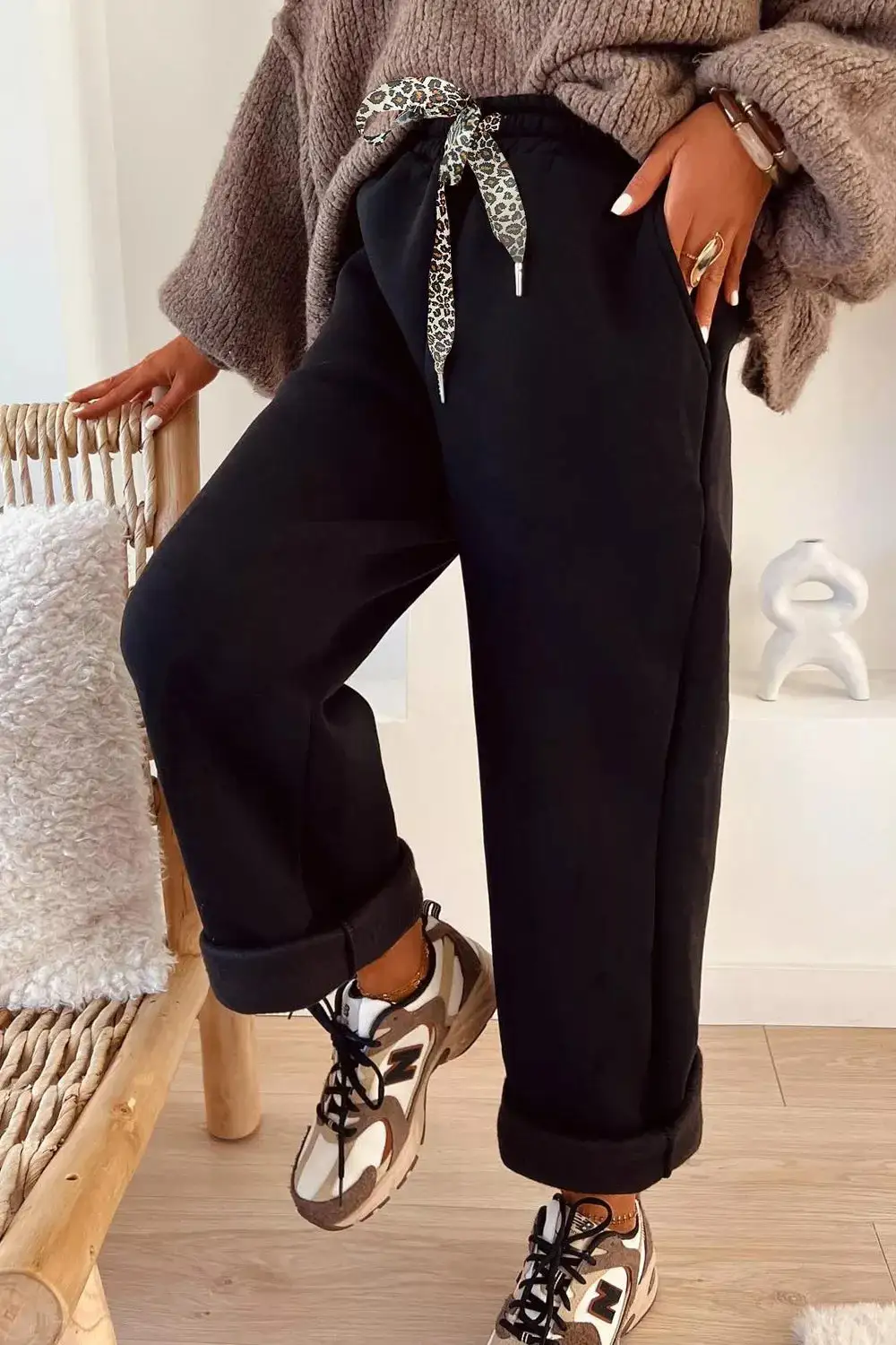 High Waist Drawstring Straight Leg Casual Pants