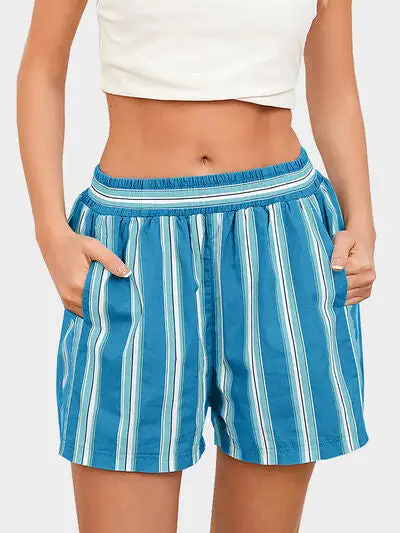 Relaxed Striped Elastic Waist Shorts