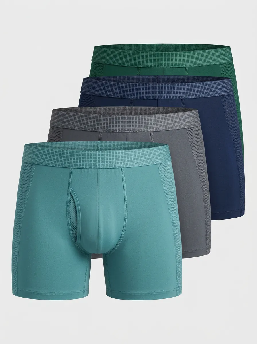 Mesh Panel Mesh Breathable-Look Cotton Men's Boxer Briefs Four-Pack