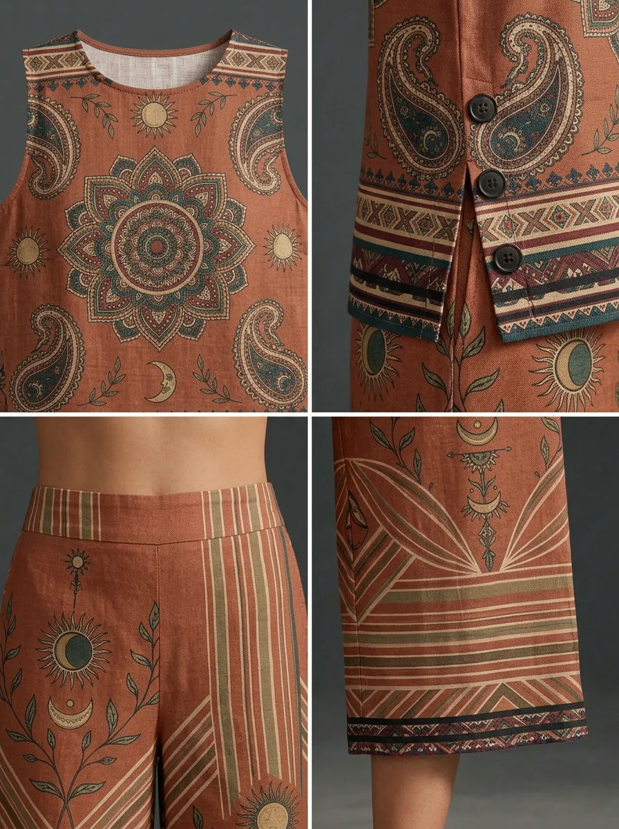 Women's Bohemian Mandala Sun Moon Printed Sleeveless Set