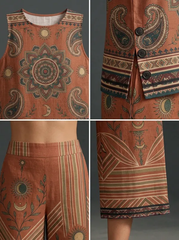 Women's Bohemian Mandala Sun Moon Printed Sleeveless Set