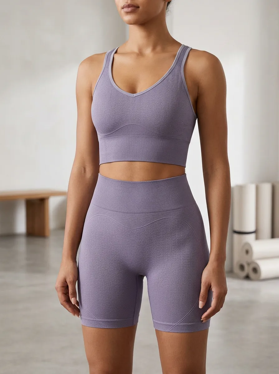 Easy-Wear Textured Detail Seamless Design Training Look Women's Tank Top And Sports Shorts Set