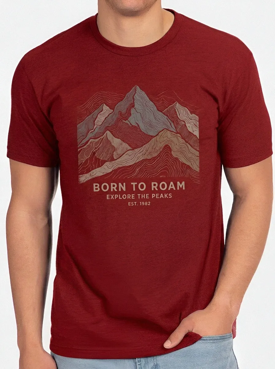Men's Hiking Outdoor Enthusiast Mountain Topographic Printed T-shirt