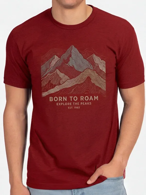 Men's Hiking Outdoor Enthusiast Mountain Topographic Printed T-shirt