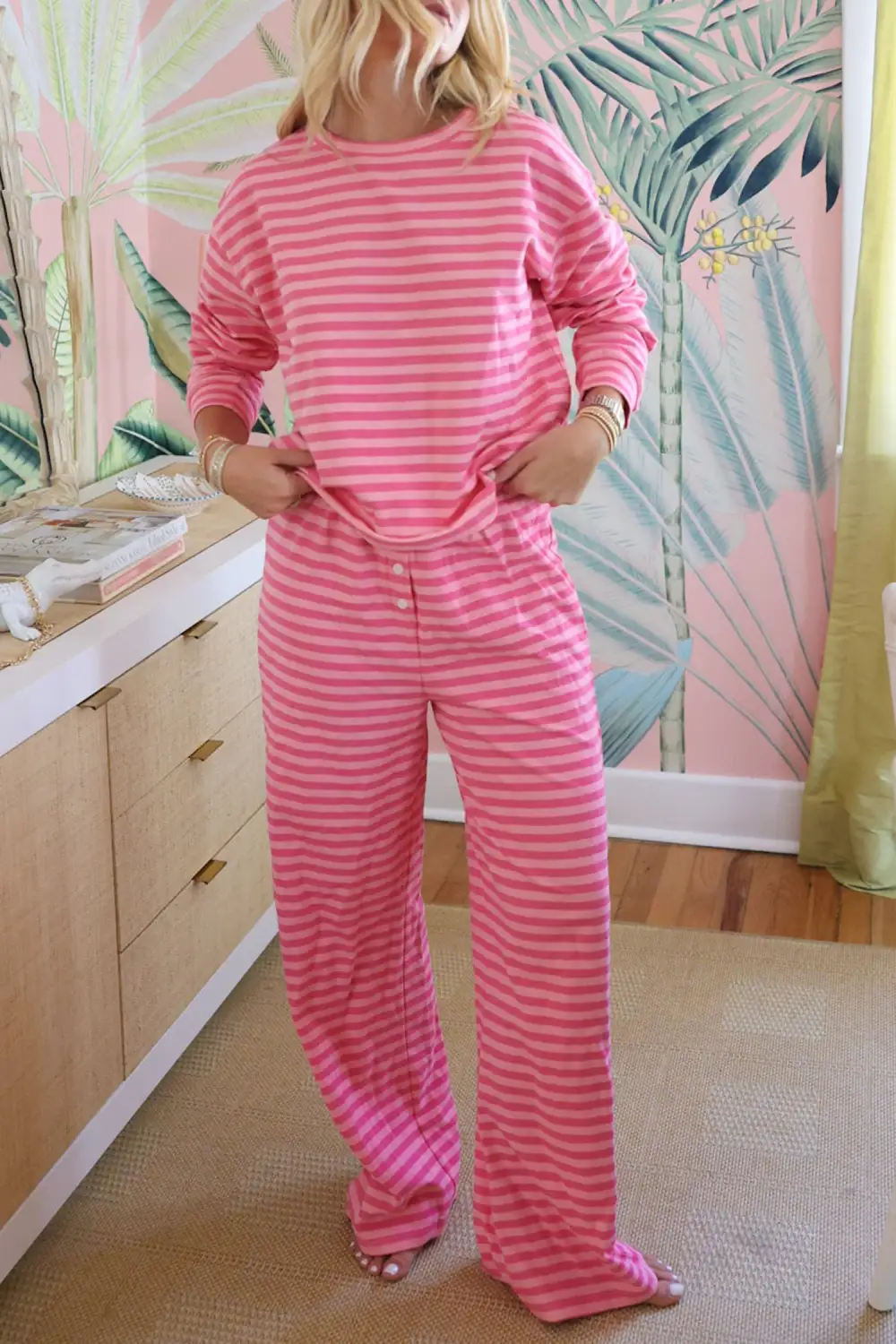 Stripe Pants Soft Pants Lounge Set Comfort
