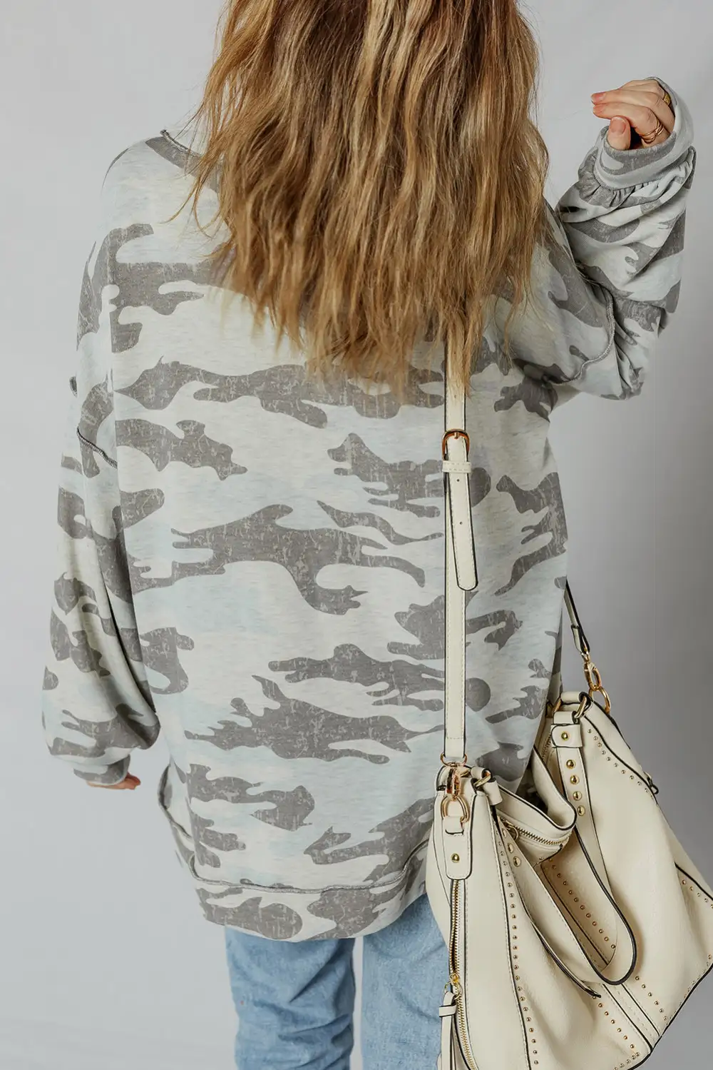 Easygoing Camo Print Patchwork Exposed Seam Sweatshirt