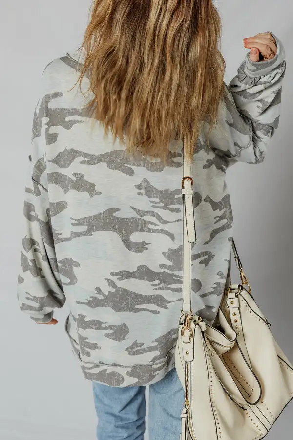 Easygoing Camo Print Patchwork Exposed Seam Sweatshirt