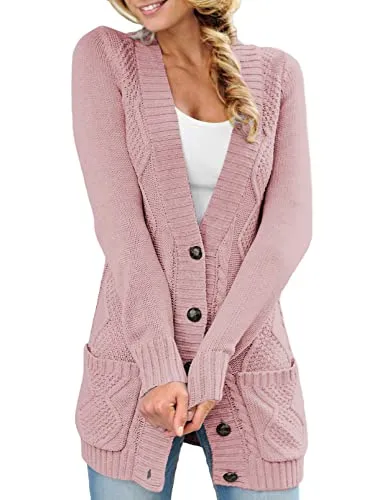 Women Open Front Cardigan Sweater Button Down Knit Sweater Coat