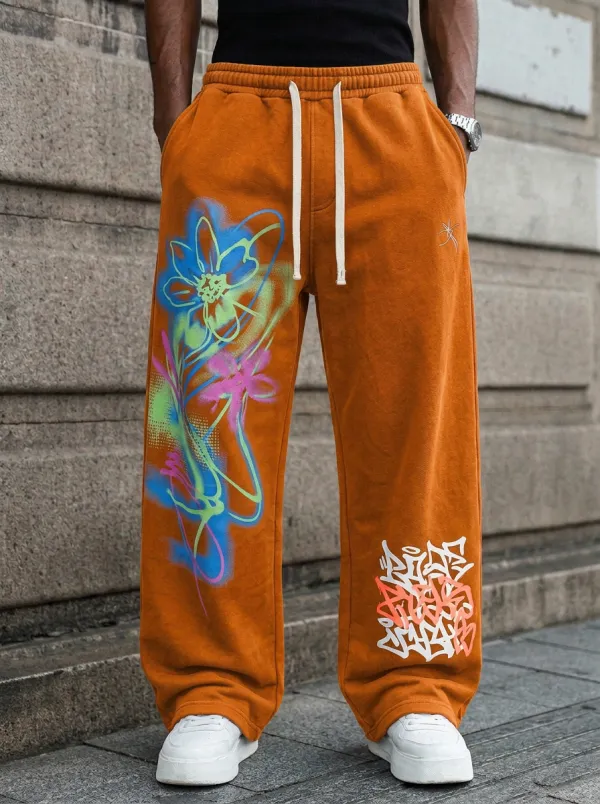 Unisex Expressive Streetwear Graffiti Floral Sweatpants