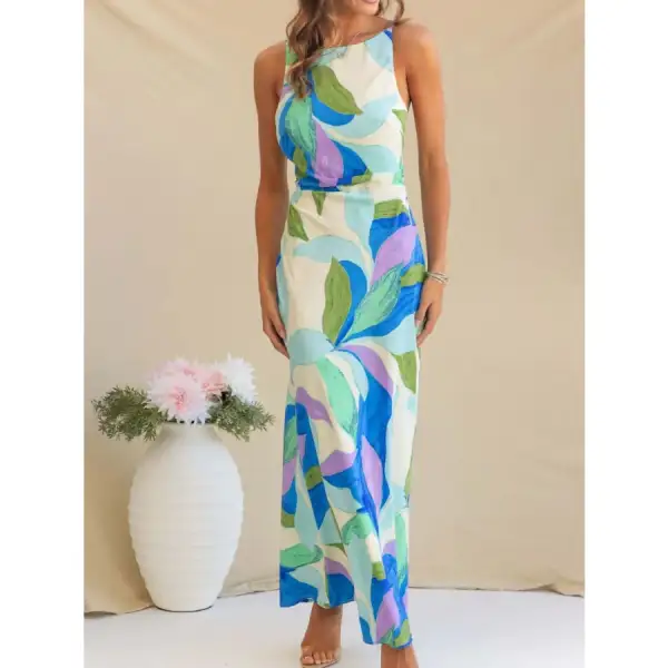 Printed Backless Sleeveless Maxi Dress