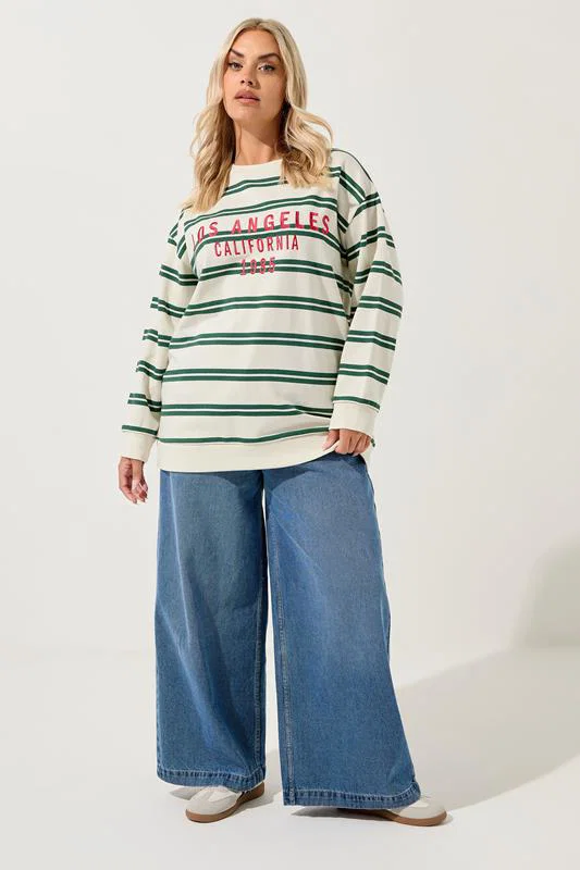 Ivory White & Green Stripe 'Los Angeles' Sweatshirt detail 1