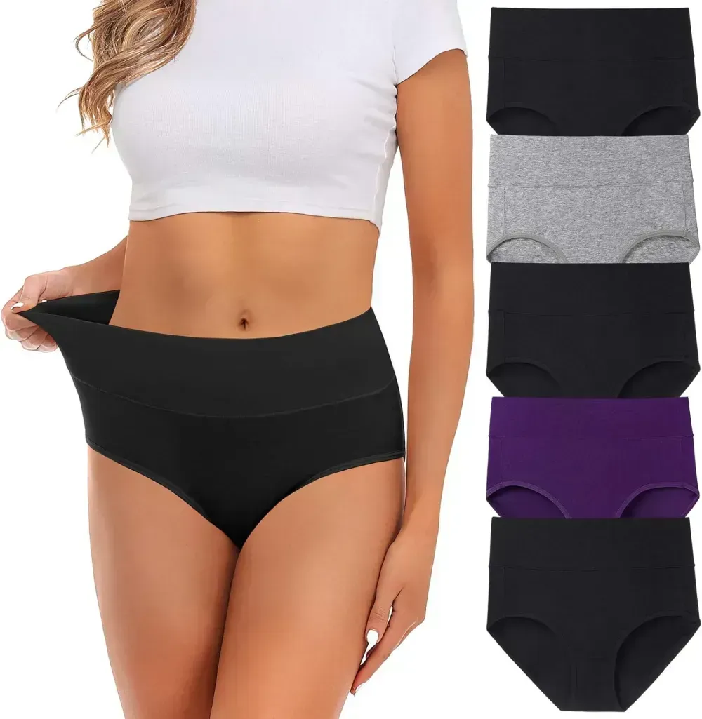Womens Underwear,Cotton Mid Waist No Muffin Top Full Coverage Brief Ladies Panties Lingerie Undergarments for Women Multipack