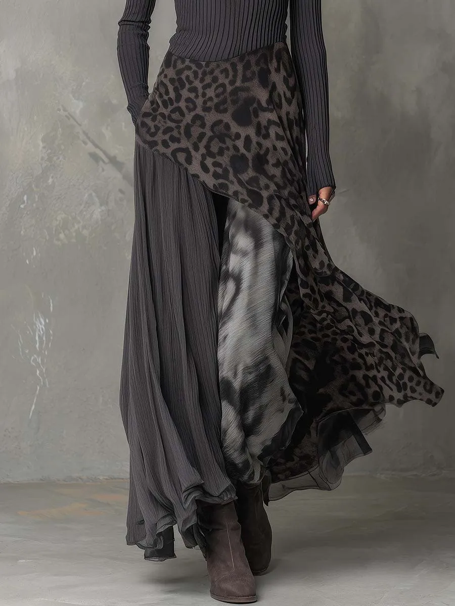 Casual Leopard Print Patchwork Maxi Dress