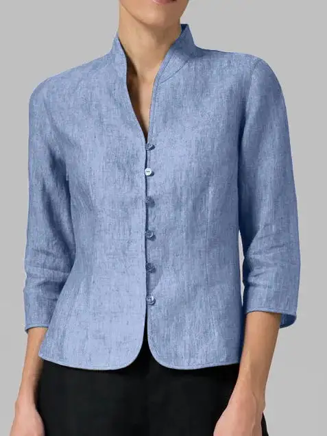Linen Band Collar Blouse