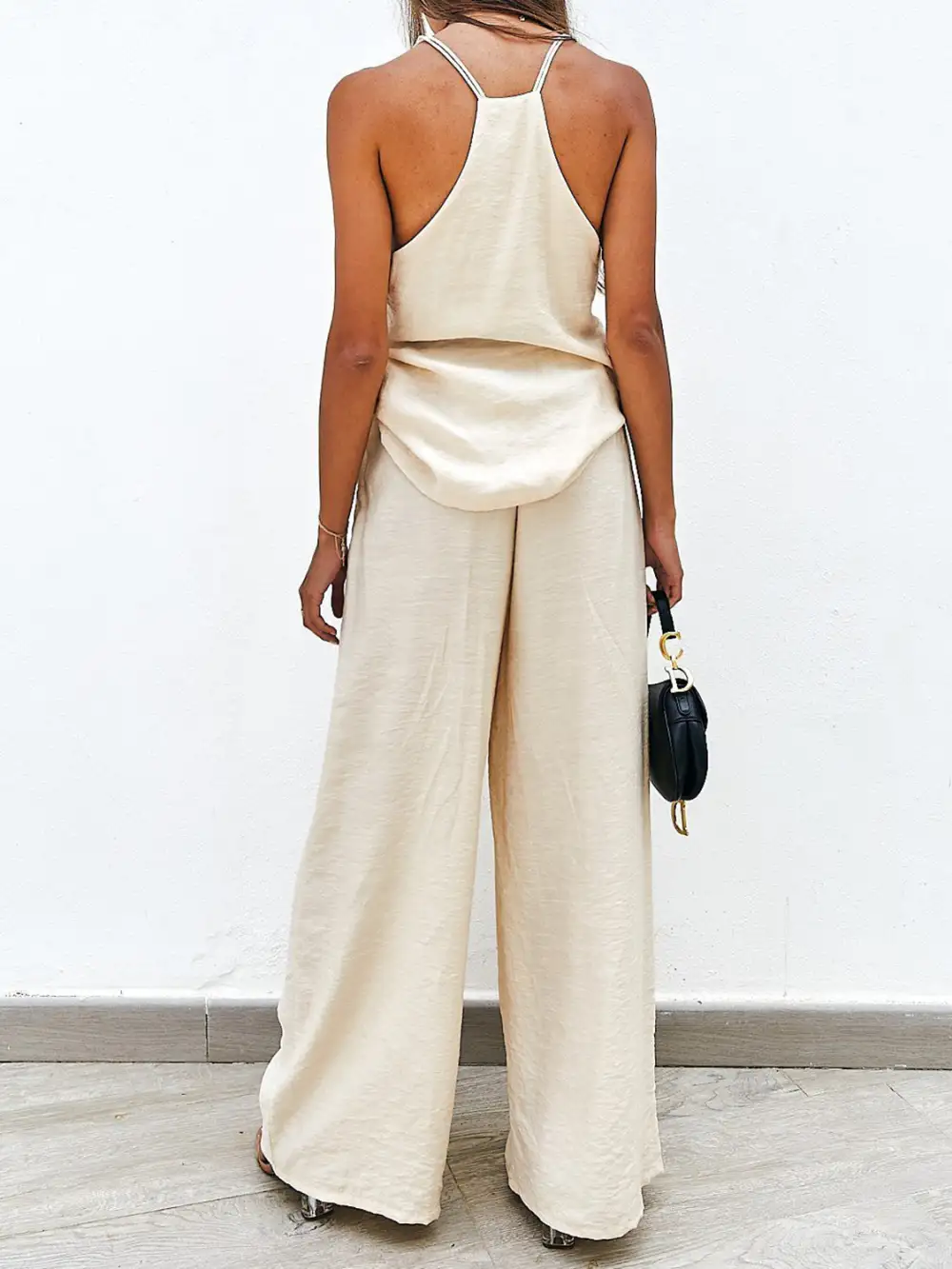 Spaghetti Strap Cami And Wide Leg Pants Set