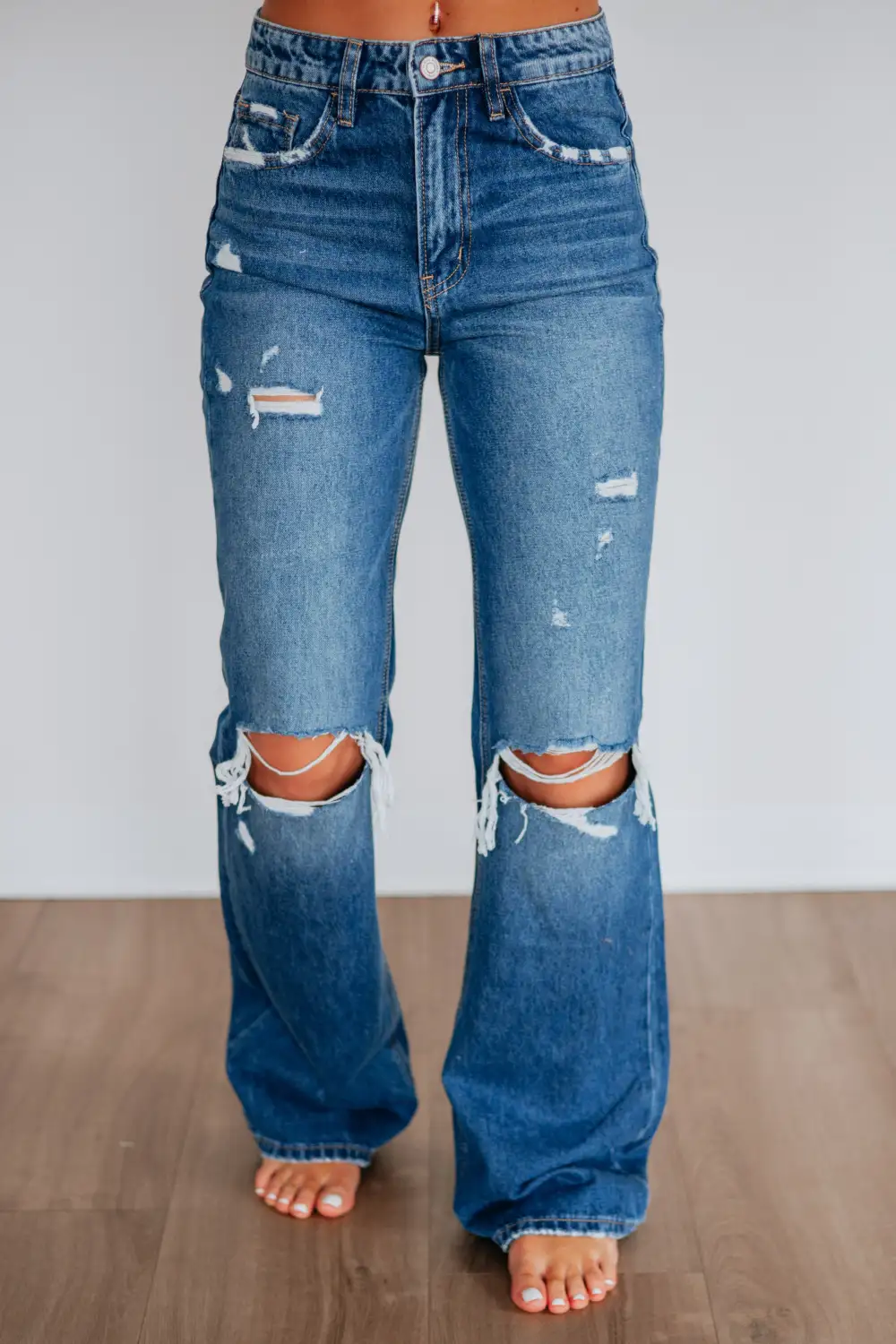 Women's High Rise Flared Leg Distressed Jeans