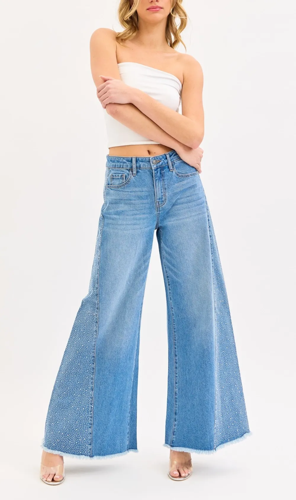 Embellished Relaxed Wide Leg Jeans