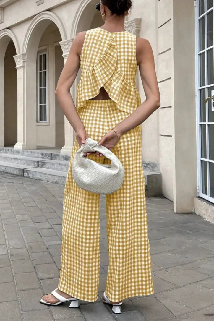 Gingham Ruffled Two Piece Set