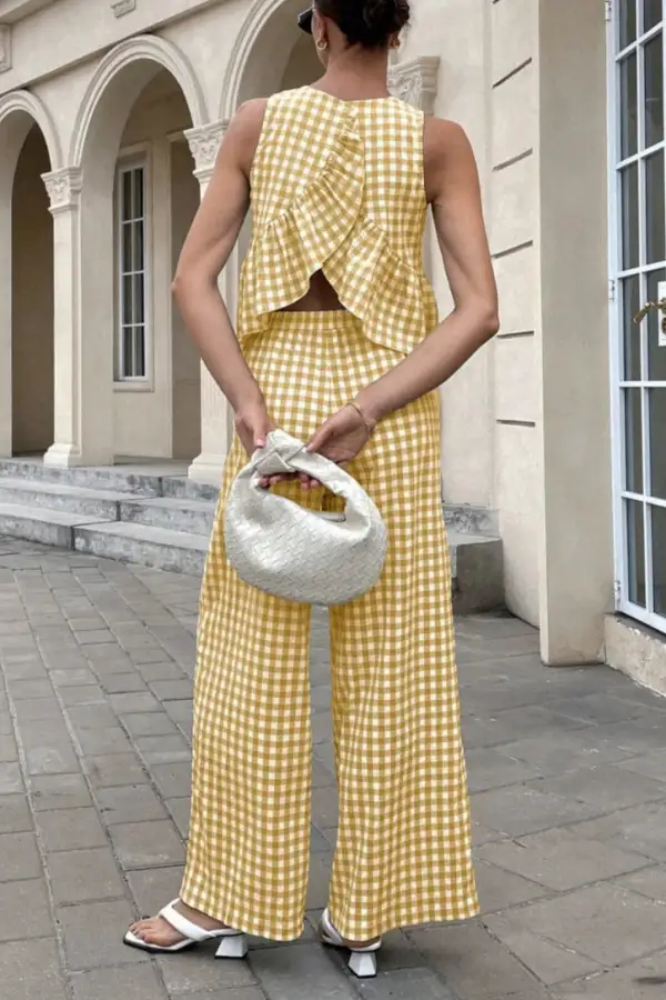 Gingham Ruffled Two Piece Set