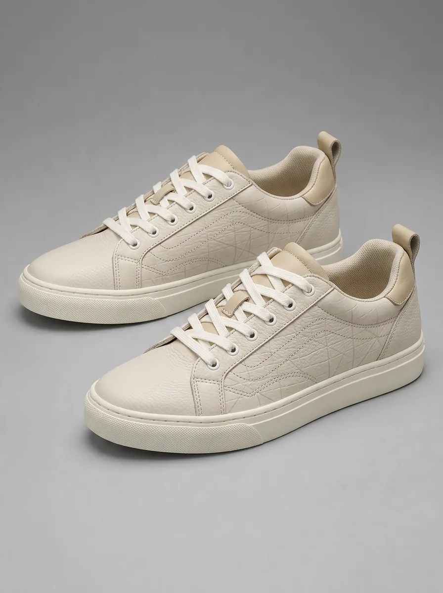 Men's Casual Beige Geometric Pattern Printed Sneakers