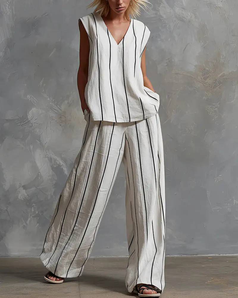Effortless Striped Linen Two-Piece Set