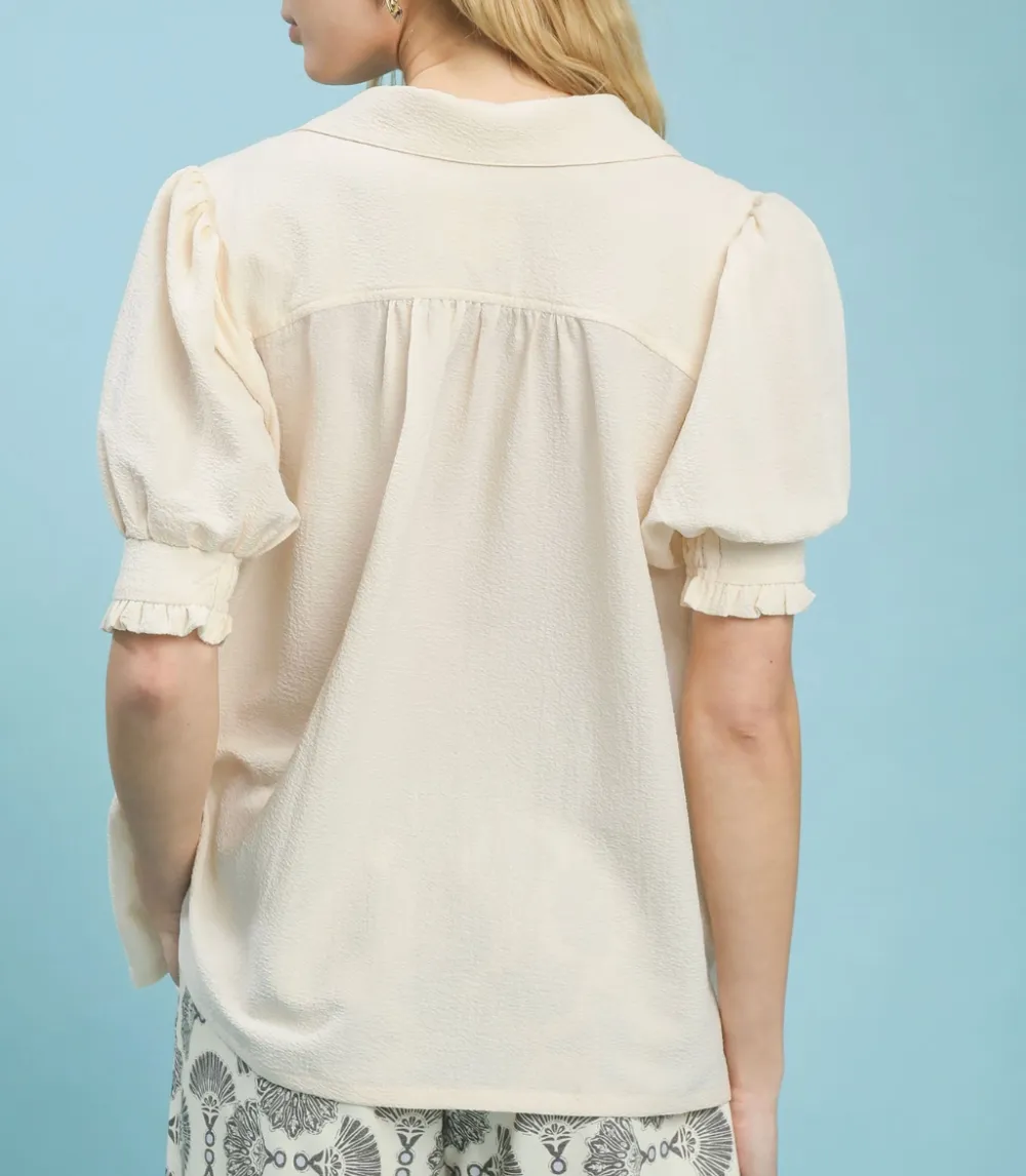 Puff Sleeve V-Neck Lightweight Blouse