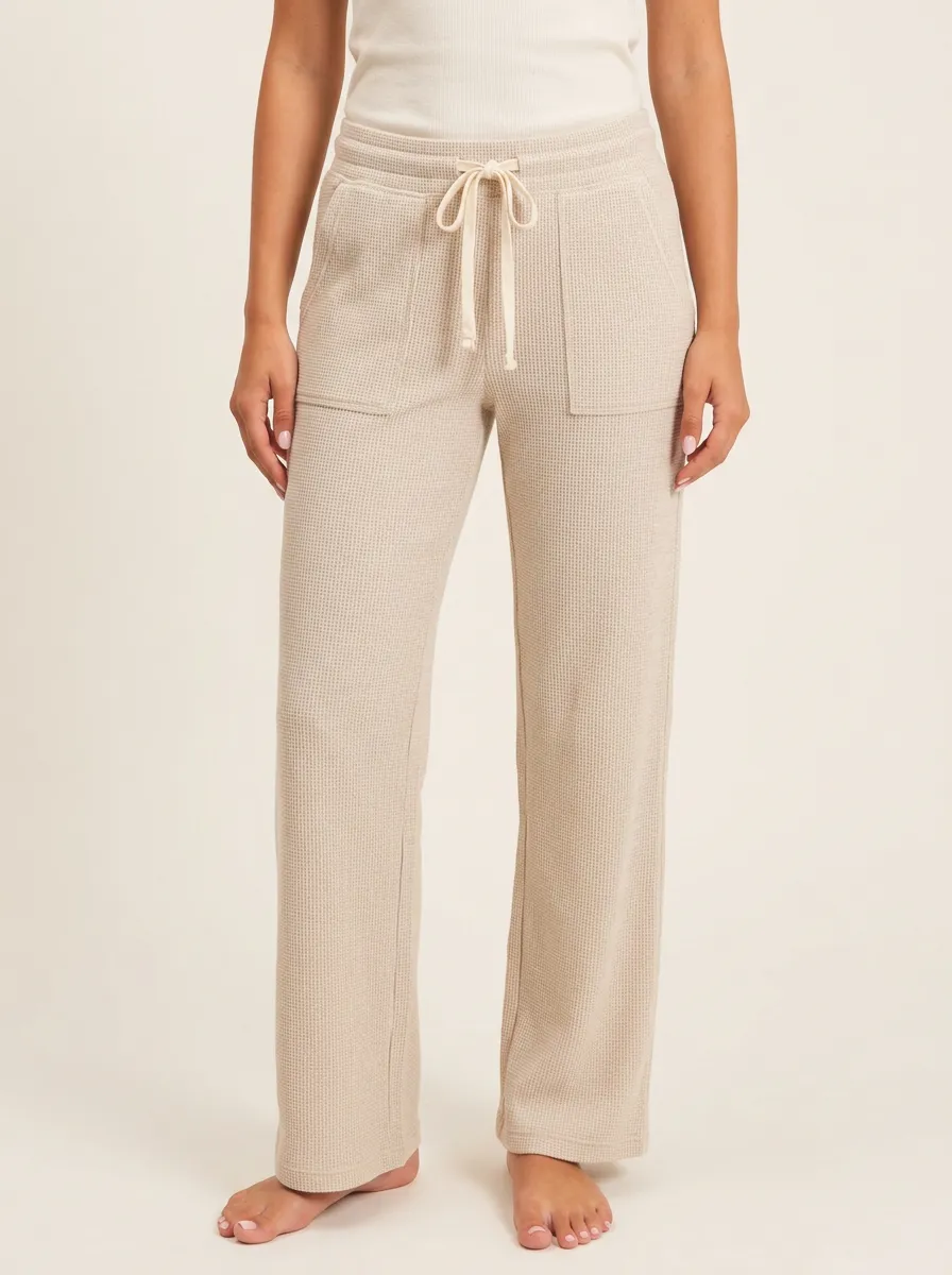 Women's Casual Lounge Waffle Knit Drawstring Pocket Pants