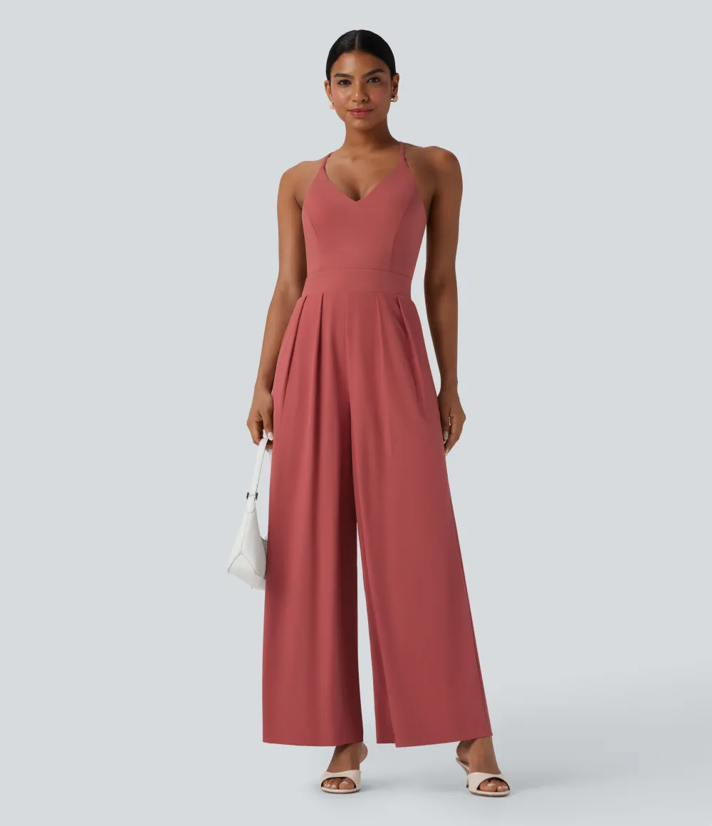 Breezeful Wide Leg Quick Dry Casual Slip Jumpsuit with Pockets-Easy Peezy Edition