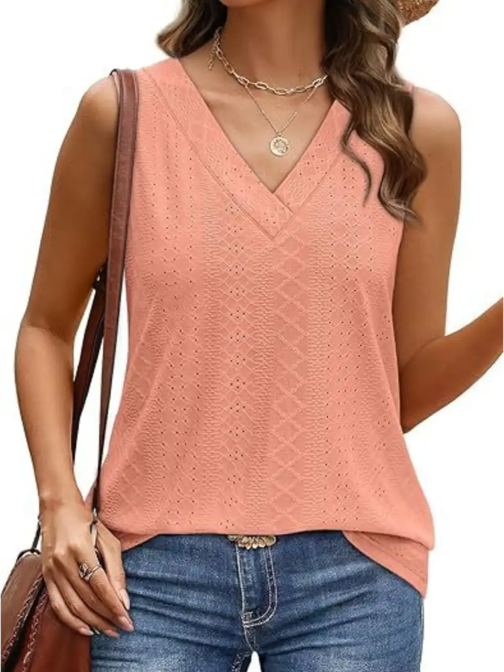 Eyelet V Neck Tank