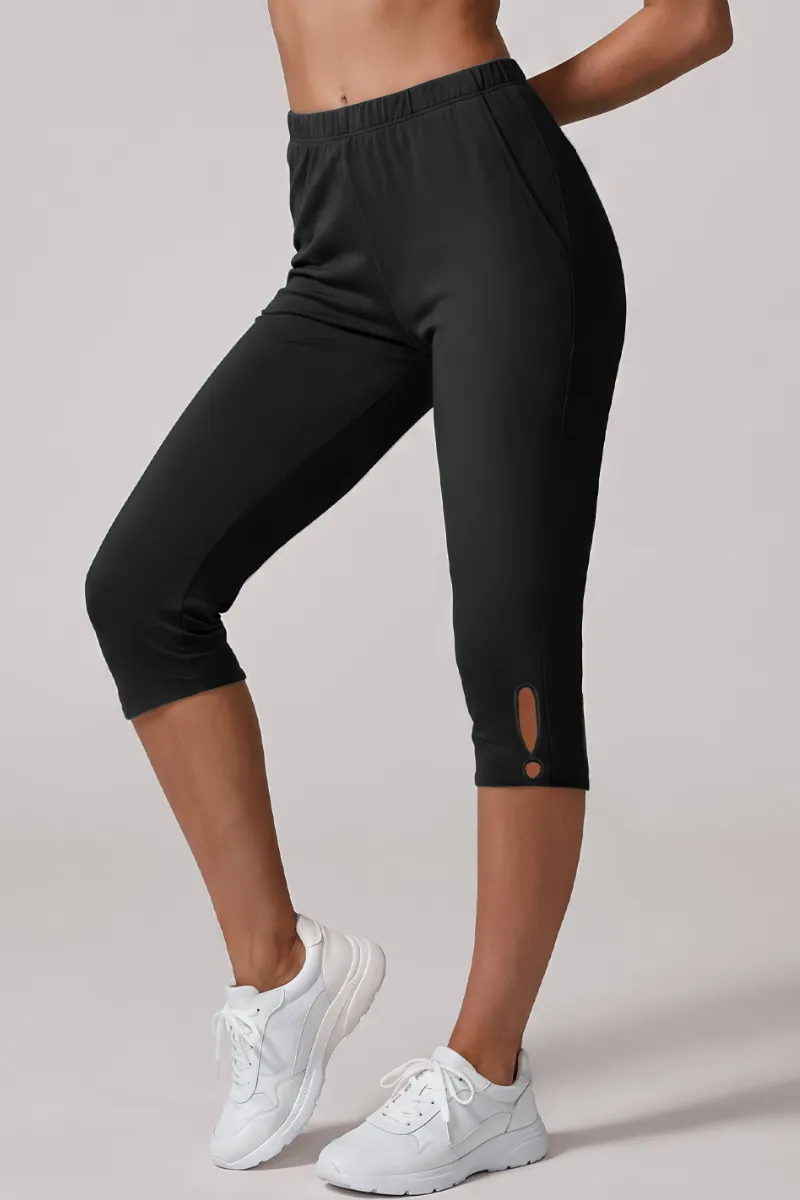 Side-Cutout Cutout Elastic-Waist Capri Trousers