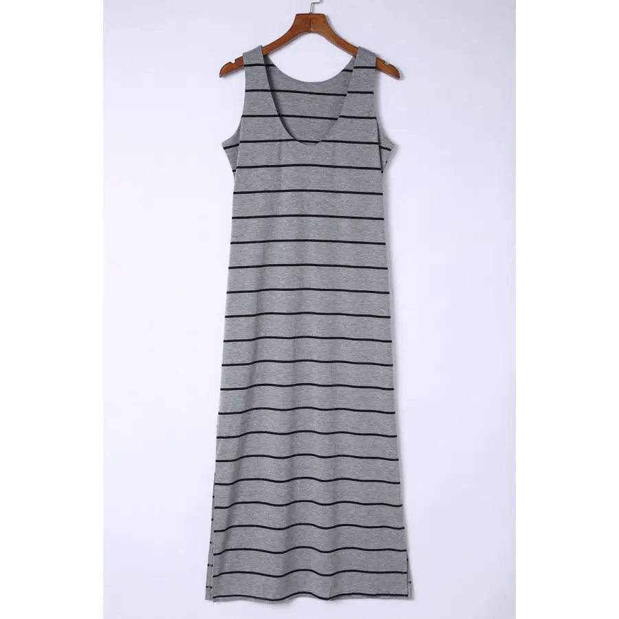 Striped Slit Sleeveless Maxi Dress