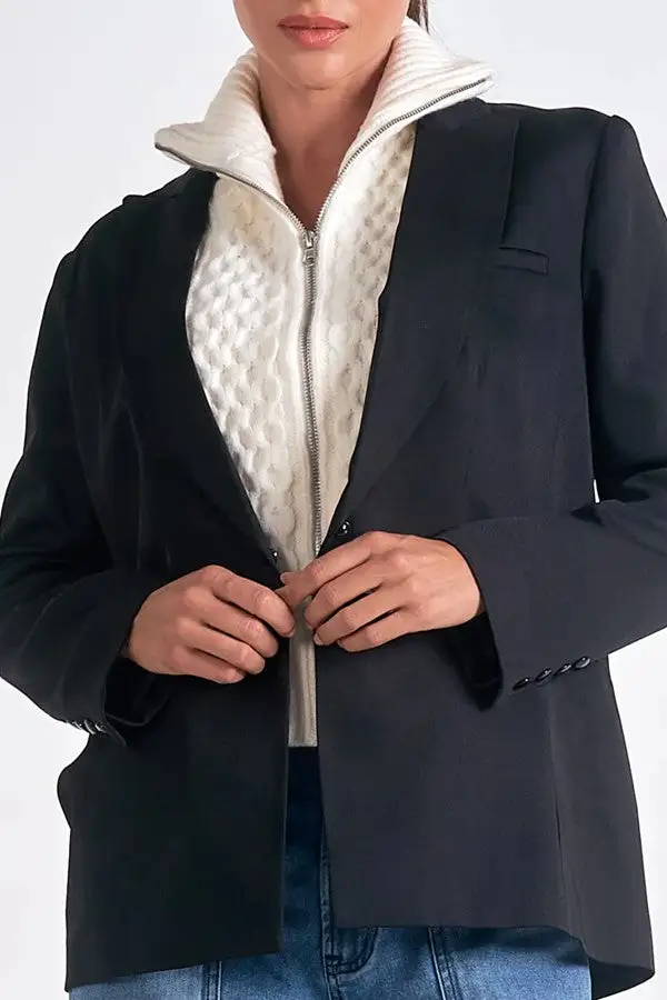 Black Sweater Collar Relaxed Blazer