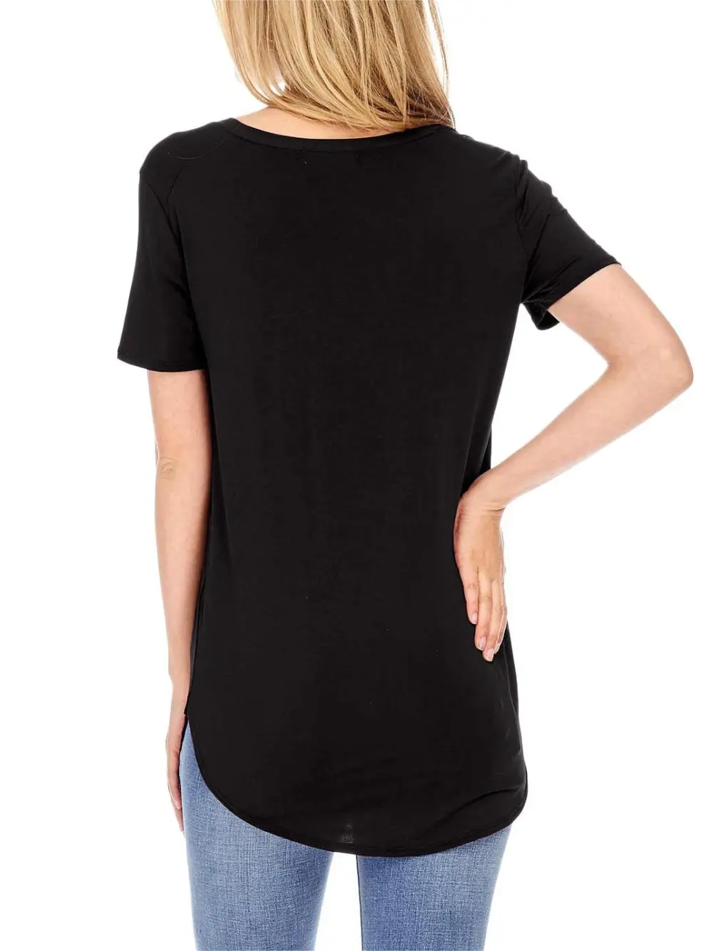 Burgundy Round - Hem V - Neck T - Shirt