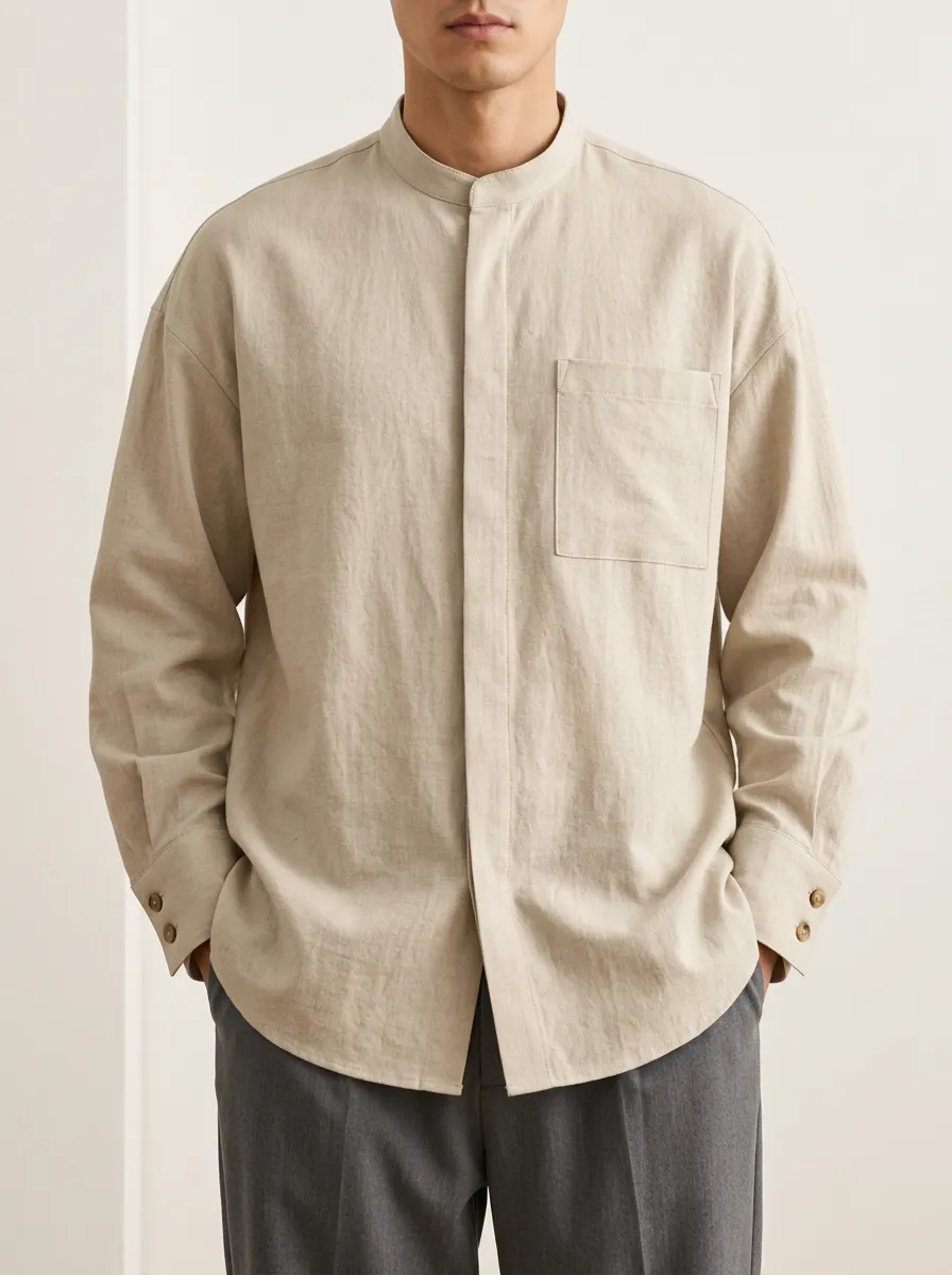 Beige Casual Shirt with Pocket Elements